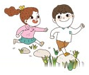 징검다리를 건너는 두 어린이 일러스트